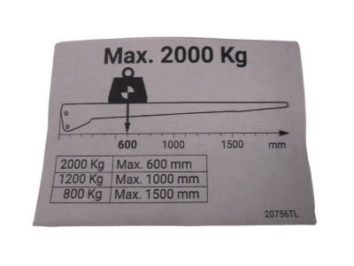 Autocollant abaque de charge ZEPRO 2000 kg centre de gravité 600 mm